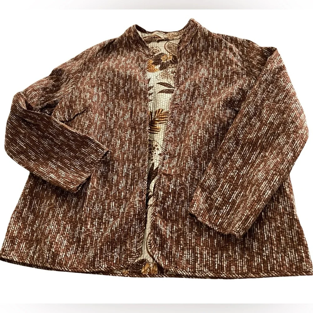 Women’s Reversible Jacket Blazer Open Front Floral Safari Print See Measurements